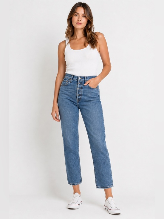 Levi's Denim - Levis Ribcage Straight Ankle Womens 29  High Rise Blue Denim Jeans Button fly